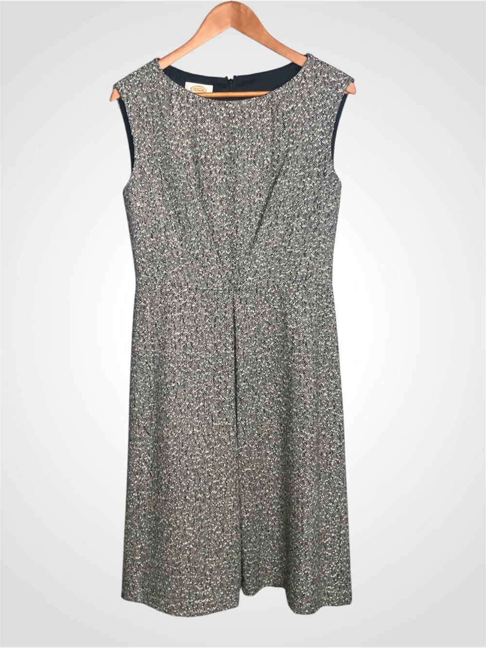 Talbots Vintage Wool Blend Gray Tweed Sleeveless Sheath Dress 10